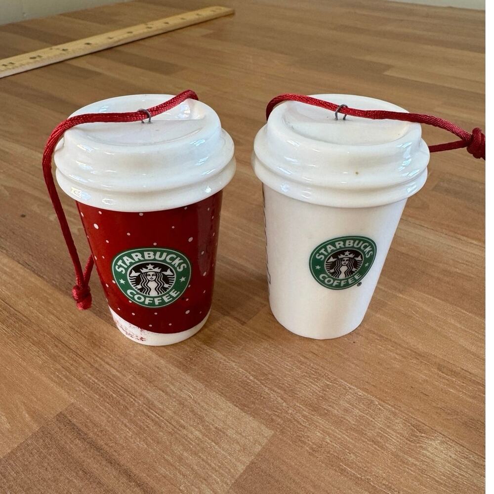 Vintage 2004 Starbucks Holiday Mini Coffee Cup Ceramic Ornaments